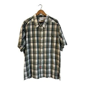 King Size Men's Short Sleeve Plaid Button Up Shirt 3XL Green Blue Cotton